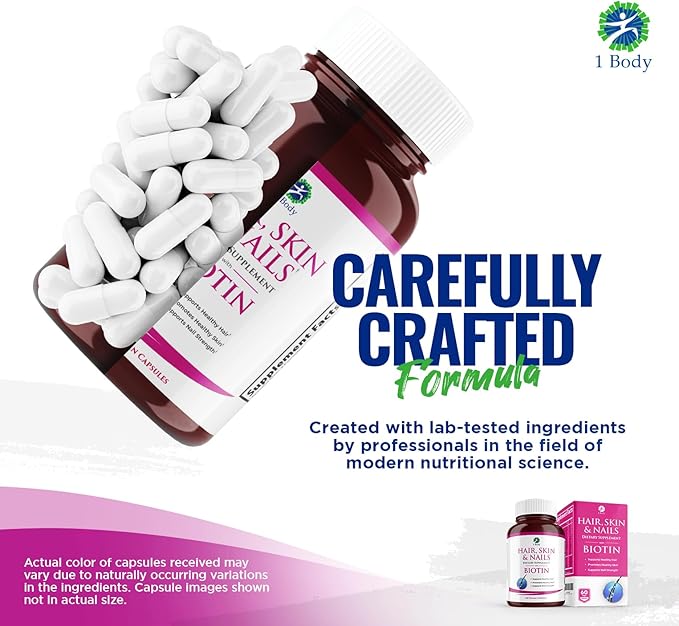 Hair, Skin and Nails Vitamin Supplement with Biotin, Each Bottle Contains 26 Essential Vitamins, 3 Bottle Pack, Growth Formula for Men and Women