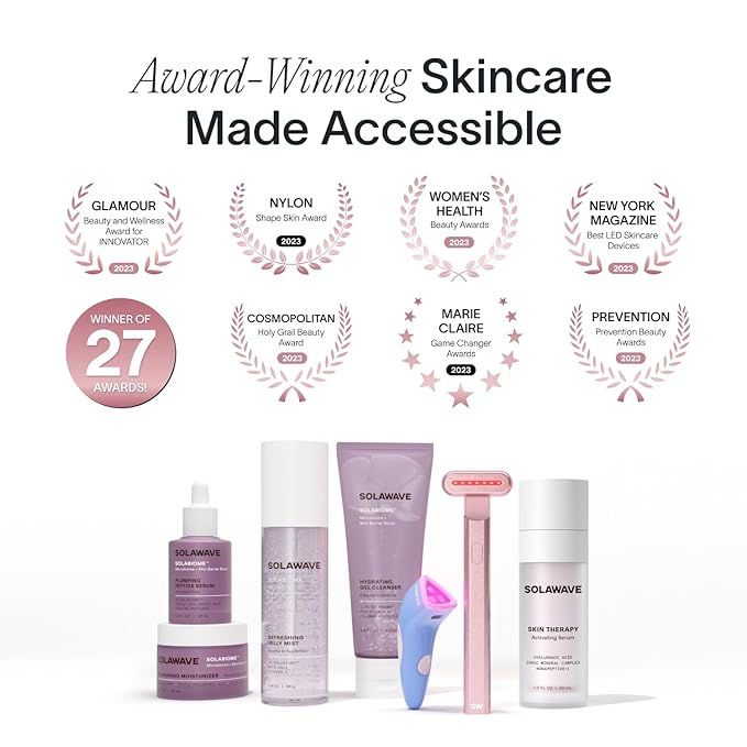 Solawave 4-in-1 Skinware Wand - Upgraded Radiant Renewal with Facial Massager, Red Light, Galvanic Current, and Therapeutic Warmth Anti-Aging Beauty Device (Blue/Pink Ombre)