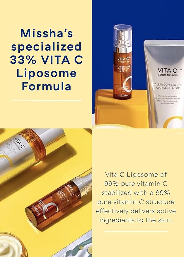 MISSHA Vita C Plus Spot Correcting Concentrate Ampoule 0.52 Fl oz/15ml, Korean Vitamin C Serum for Face, Improves Dark Spots & Firms Skin with 33% VITA C Liposome Formula, Mother's Day Gifts