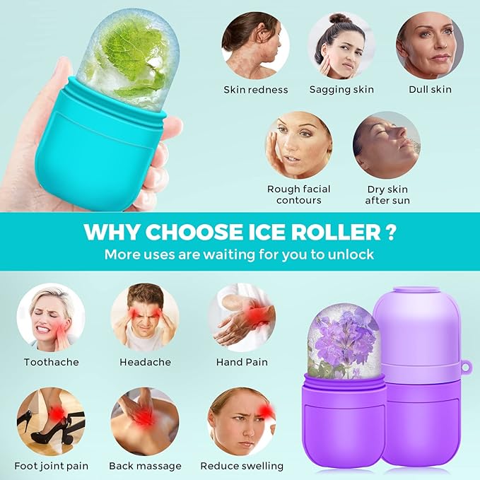 AURUZA Ice Face Roller Ice Roller for Face and Eye Puffiness Beauty Ice Face Roller Mold Tray Face Frosting Massage Beauty Skincare Tool for Brightening Lubrication Shrink Pore Removal Fine Lines…