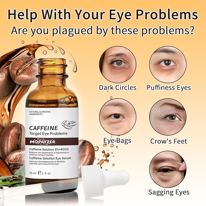 Caffeine Solution 5% + EGCG, Caffeine Eye Serum For Moisturizing, Targets Dark Circles & Puffiness, 2 PCS Natural Under Eye Serum For Facial Wrinkles & Fine Lines.