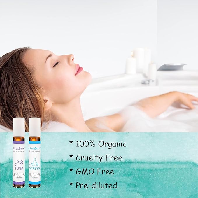 Aromatherapy Oils Roller Set, Natural Pre-diluted Essential Oils Roll On with Glass Rollerball, Relaxation Gift for Women & Men, Christmas Gift, Pack 4 x 0.33fl.oz