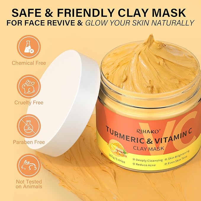 Turmeric Vitamin C Clay Mask| Deep Cleansing Facial Clay Mask for Dark Spots, Dull Skin, Refining Pores and Controlling Oil,Dark Spot Remover for Face,Face Masks Skincare-Gift for Him & Her