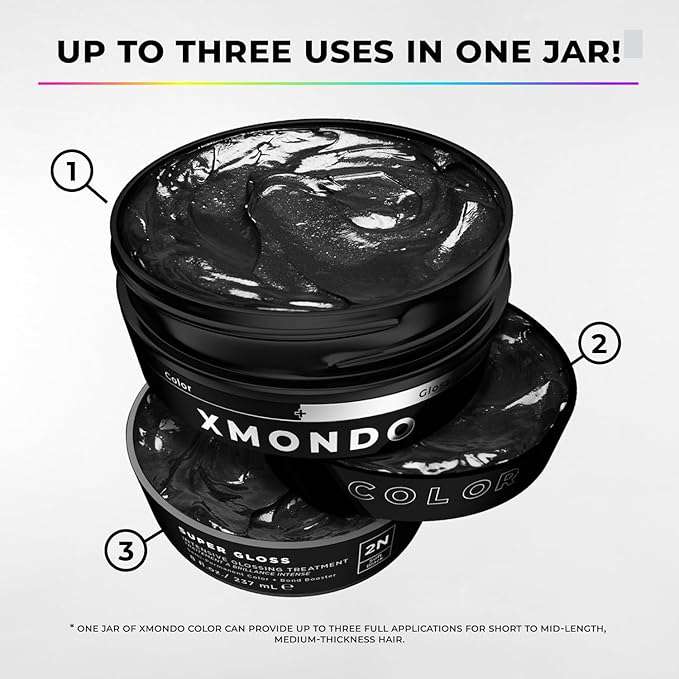 XMONDO Color Soft Black Color Depositing Mask & Semi-Permanent Hair Dye Super Gloss Infused with Bond Boosters for Nourishment, Revitalize & Repair, Vegan Formula, 8 Fl Oz