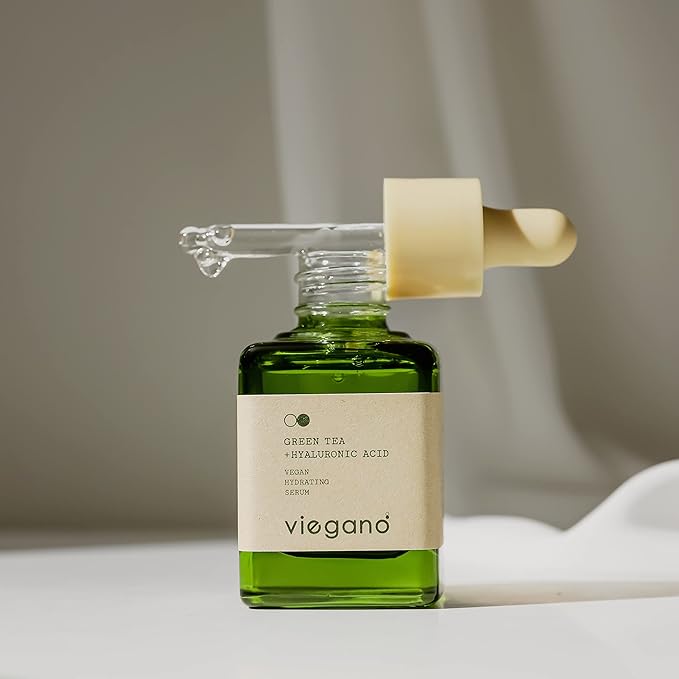 [ viegano ] Vegan Hydrating Serum for Dry & Sensitive Skin | Green Tea + Hyaluronic Acid | Hydrated Skin Appears Plumper & Firmer | 100% Vegan | 35 mL