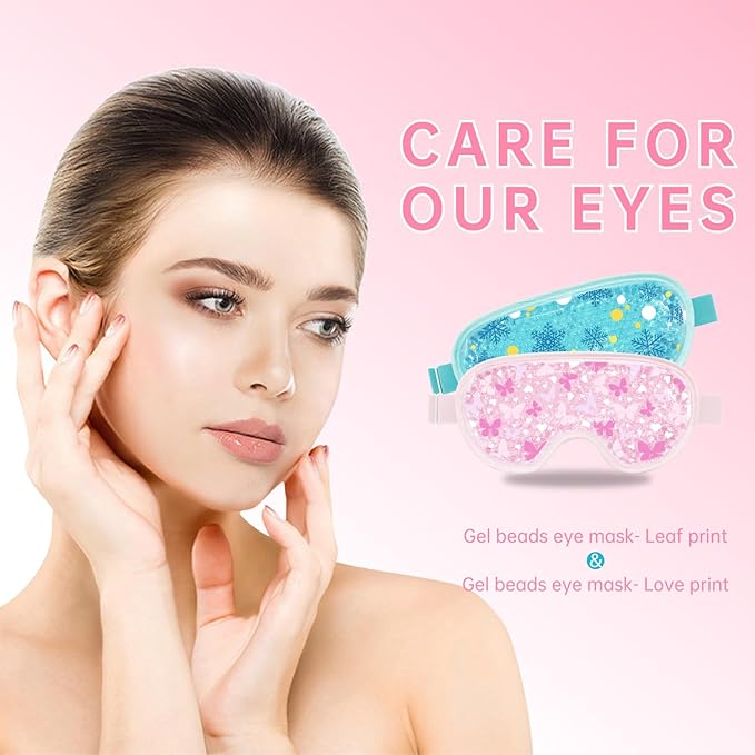 Cooling Eye Mask Cold Eye Compress Mask for Puffy Eyes, Reusable Eye Ice Pack Gel Ice Eye Mask for Tired Eyes, Eyes Surgery, Migraines, Stress Relief, Itchy Eyes, Skin Care, Eye Spa 2PCS