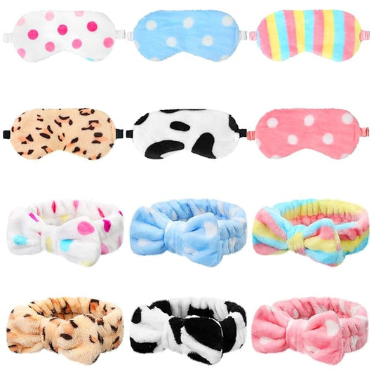 Kajaia 12 Pcs Sleepover Party Favors for Woman Plush Sleep Eye Mask Soft Spa Headband for Spa Birthday Bachelorette Slumber Party Supplies(Stylish)