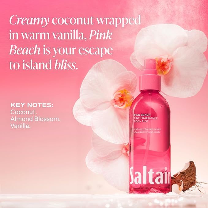 Saltair Pink Beach Body Mist 2 Pack, Body Oil, After Shower and Bath Oil Moisturizer, & Multi-Lipid Body Butter Bundle