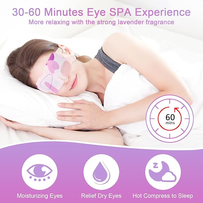Steam Eye Mask for Dry Eyes, 18-Packs Eye Mask for Dark Circles and Puffiness, Self Heating Gentle Steam Warm Eye Mask for Relief Eye Fatigue, Lavender Scents