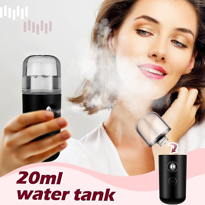 Eyelash Fan USB Portable Lash Dryer Nano Facial Mister Face Mister Portable Facial Steamer with 20ml Water Tank Rechargeable Handheld Mini Fan Lash Dryer Eyelash Extension(Black, Pink)