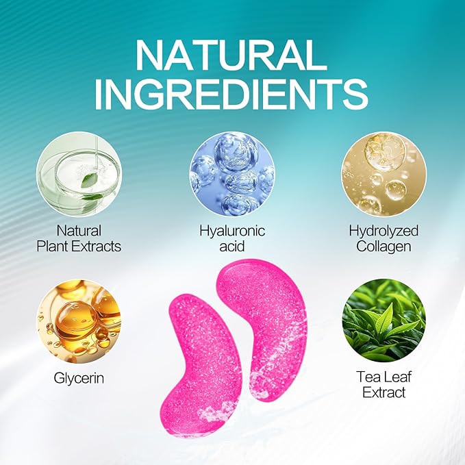 TUNBOT Under Eye Patches - 24 Pairs Natural Plant Extracts Eye Mask for Reduces Puffiness and Dark Circles Facial Anti-Aging, Hyaluronic Acid Eye Gel