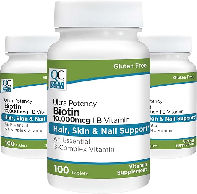 Quality Choice Biotin 10,000 mcg + B Tablets 100 Count Ultra Potency Nail, Skin, & Hair Support