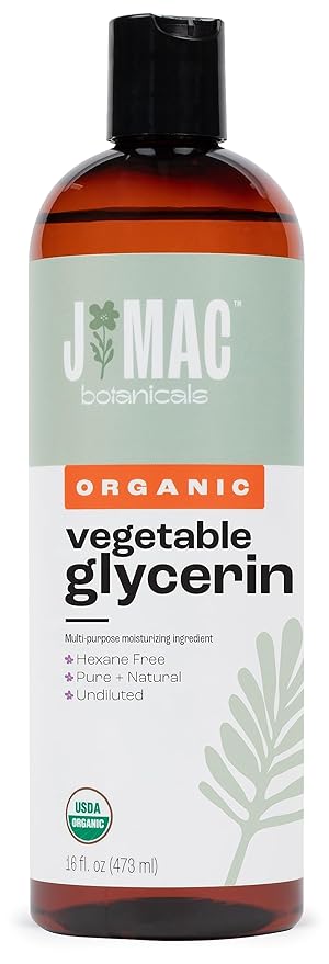 J MAC BOTANICALS, Organic Vegetable Glycerin Oil (16oz bottle) Moisturizing and softening, 100% Pure natural liquid organic glycerine for crafts, skin, face, hair