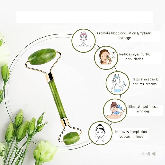 Jade Roller for Face - Improves Skin Tone and Blood Circulation - Skin Care Face Massager for Women Reduces Under-Eye Puffiness, Remove Wrinkles ,Relieve Stress and Dark Circles