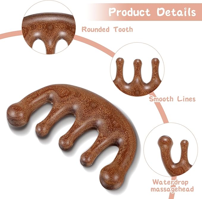 Scalp Massage Comb 2PCs, Wooden Wide Tooth Loc Comb, Natural Sandalwood Head Massager Tool, Hair Growth Scalp Massage Comb for Women Men, Meridian Comb for Head