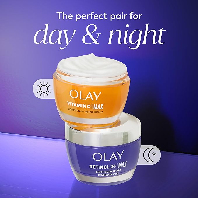 Olay Retinol Face Moisturizer, 24 MAX Anti-Aging Night Cream for Women, Fragrance-Free, Non Greasy - Anti-Wrinkle, Smooth Fine Lines, Tightening, Hydrating Skin Care - Peptides, Glycerin, 1.7 Oz