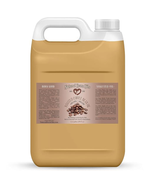 Natural Born Oils Roasted Coffee Bean Oil, 1 Gallon, Organic, Cold-Pressed, Nutrient-Dense, Intense Skin Hydration, Hair Strengthener