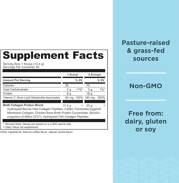 Ancient Nutrition Hydrolyzed Collagen Peptides Powder, Cold Brew Multi Collagen Protein for Women and Men, 40 Servings, Supports Skin and Nails, Gut Health, 17.5 oz