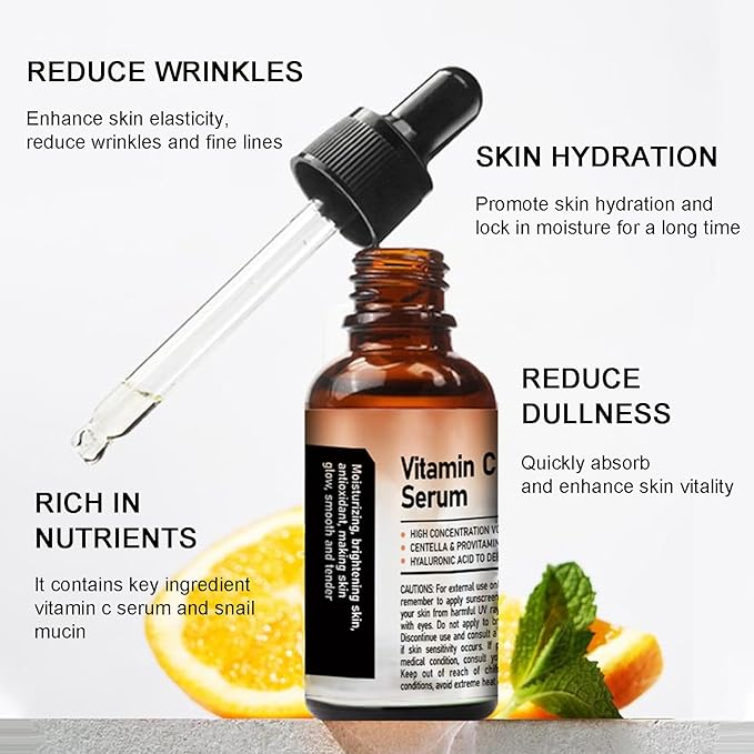 Travel Size Korean Skincare Set, Korean Skin Care Set with Vitamin C Facial Serum, Snail Mucin 92% Moisturizer, Amino Acid White Mud Cleanser, Facial Kit for Women/Teen Hydrating & Plump Skin - 3Pcs