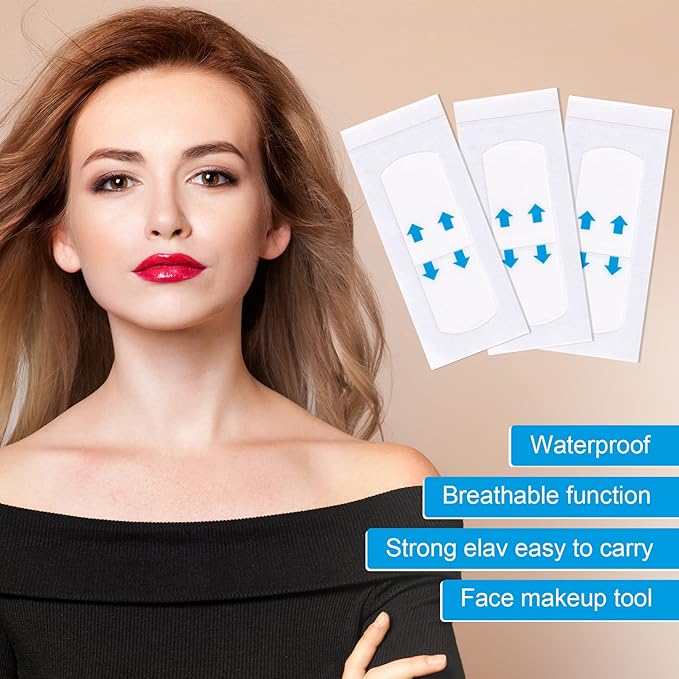 PAGOW 160PCS Face Lift Tape Invisible Instant Adhesive Lifter Bands Waterproof Ultra thin Makeup Strip for Neck Eye Breathable Hypoallergenic Double Chin Jowls Lifter Wrinkles Lifting Saggy Skin