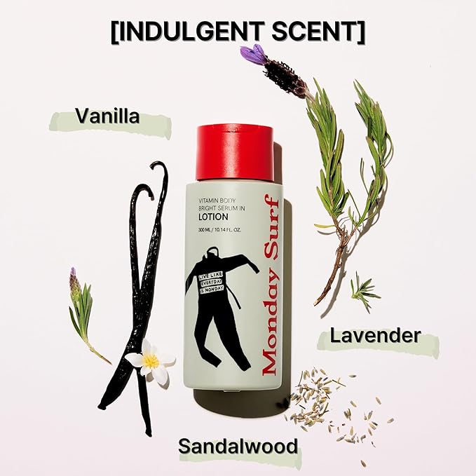 Vitamin Body Lotion-Vanilla Woods Scent, Glow Skin, Korean Body Lotion, 24-Hour Moisture Skin Care, Niacinamide, Vitamin C, Vegan, for Women & Men 10.14 Fl Oz