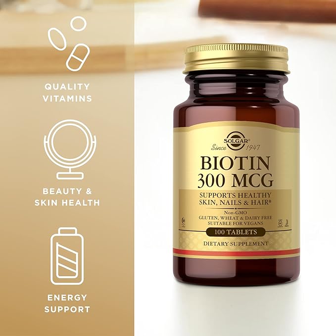 SOLGAR Biotin 300 mcg - 100 Tablets, Pack of 3 - Supports Healthy Skin, Nails & Hair - Non-GMO, Vegan, Gluten Free, Dairy Free, Kosher, Halal - 300 Total Servings