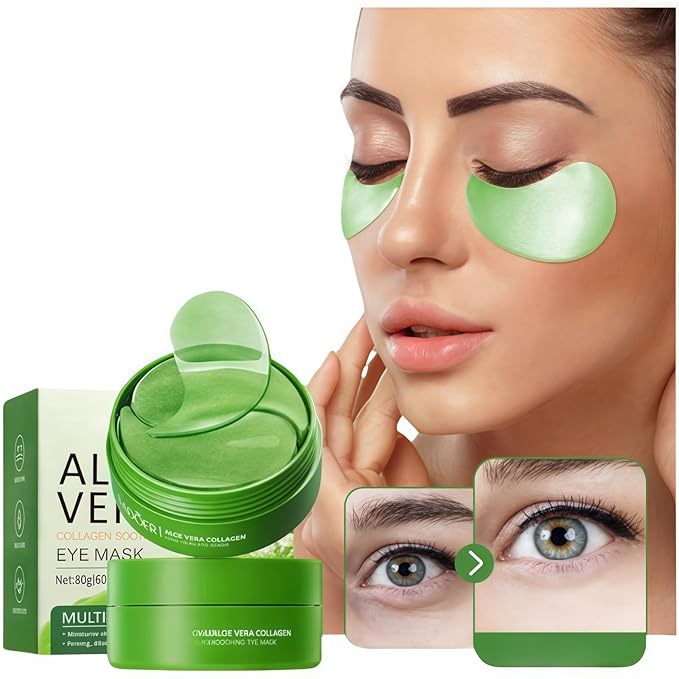 60 Pcs Aloe Vera Under Eye Patches For Dark Circles, Soothing Treatment for Puffy Eyes & Fine Lines, Natural Gel Eye Masks to Hydrate, Firm & Refresh Delicate Skin