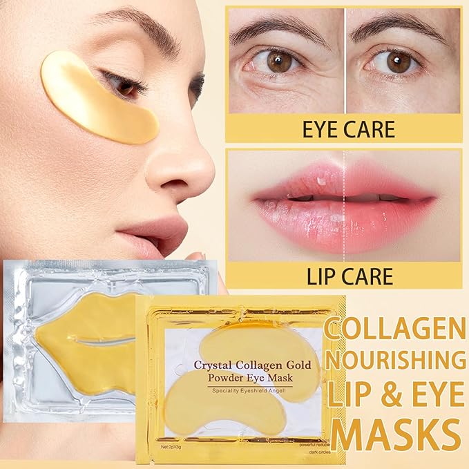 30 Pairs Lip Masks & Eye Mask, 24K Under Eye Masks and Collagen Crystal Gel Lip Mask, Under Eye Patches for Puffy Eyes, Dark Circles, Eye Bags, Wrinkles, Revitalises & Refreshes Your Skin