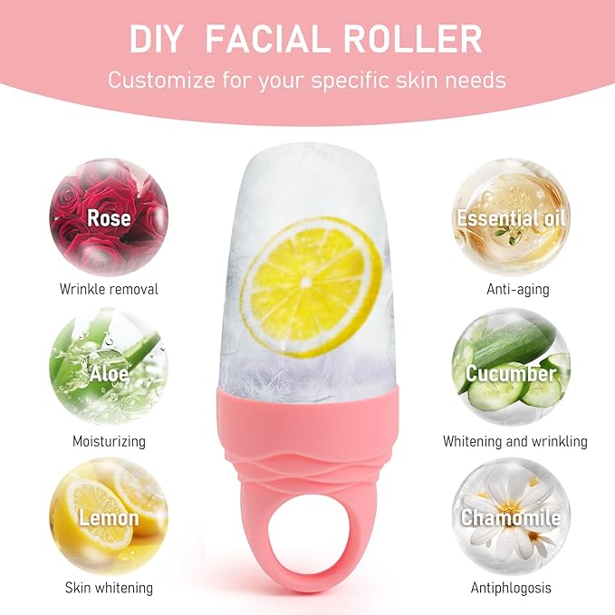 Facial Ice Roller Silicone Mold Reusable for Women 1Pc Face and Eye Neck Cold Skin Care Tools Freezer De-puff Eyes Bag Reduce Migraine Pain - Coral Pink