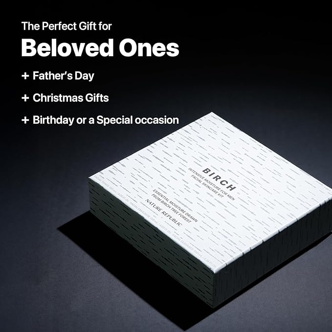 Nature Republic Birch Intensive for Men Skin Care Kit, Face Wash & Moisturizer for Hydrated Skin, Facial Toner (4.05 Fl.Oz) Emulsion (4.05 Fl.Oz) Cleaner (3.38 Fl.Oz), Korean Gift Sets