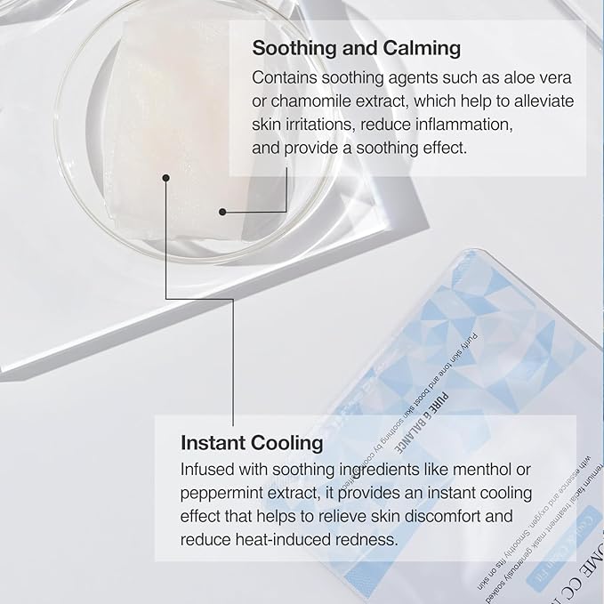 Ceutisome CC Mask – Premium Korean Facial Mask Sheets with for Menthol Cooling, Calming & Moisturizing (6 Sheets/Box)