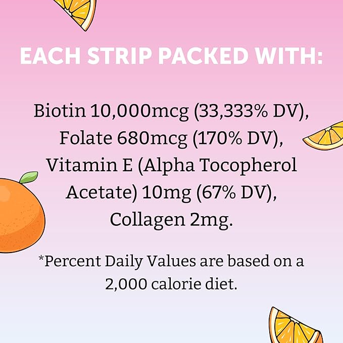 Biotin Oral Strips - Fast-Absorbing, Vegan, Non-GMO, Sugar-Free - Supports Healthy Hair, Skin, and Nails - Delicious Orange Flavor - 30 Count