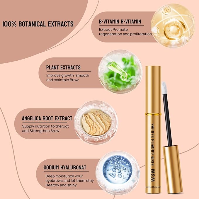 Natural Eyebrow Growth Serum To Grow Brows for Women, Fuller, Thicker, Longer Brows, 4ML Plant Extracts Enhancer, Visible Growth in 4 Weeks, Vegan & Cruelty-Free
