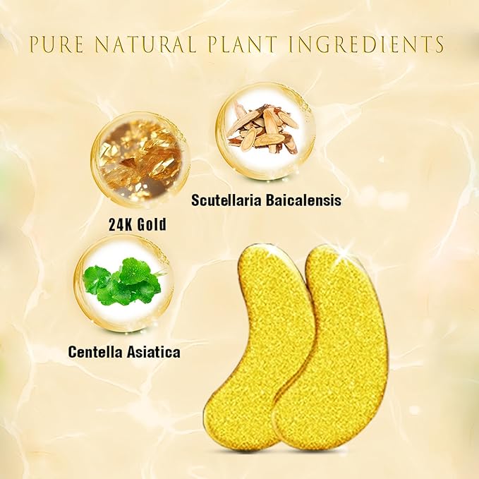 Gold Eye Patches for Puffy Eyes(20 Pairs),24K Eye Masks for Dark Circles and Puffiness Wrinkles,Eye Patches for Puffy Eyes and Dark Circles with Centella Asiatica Under Eye Patches for Women