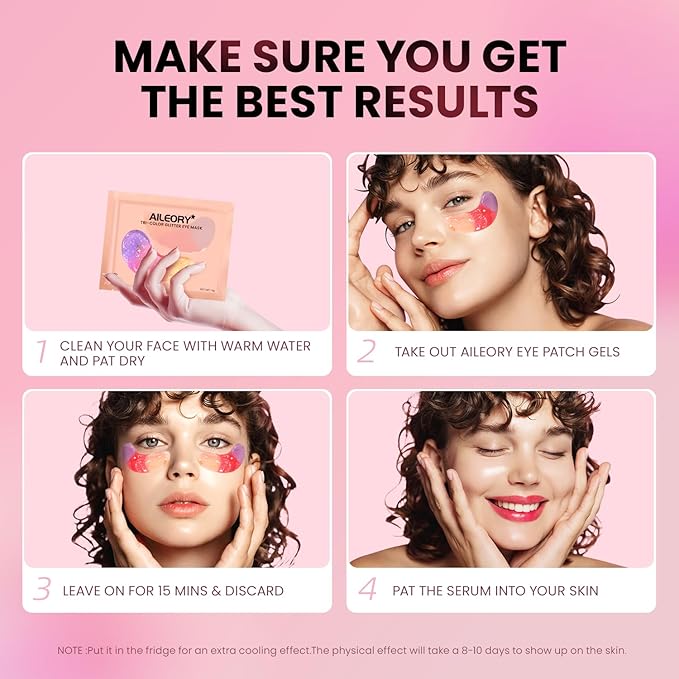 Under Eye Patches (36 Pairs) - New Tri-color Glitter Eye Gel Pads for Dark Circles Puffy Eyes,Under eye Bags,Wrinkles|Natural Collagen Under Eye Mask Patches, Gel Under Eye Patches