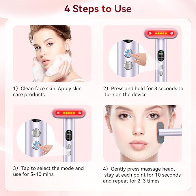 9 in 1 Red-Light-Therapy-Wand-for-Face, Portable Face Massager Tool, Microcurrent and Vibration True Beauty Glow Facial Massager Skincare Rejuvenation Tool for Women at Home, Purple