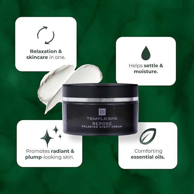 TEMPLESPA | REPOSE | Relaxing Aromatherapy Night Face Cream, Vitamin-Rich, Anti-Ageing Night Moisturizer to Calm, Relax & Settle the Skin, Natural Ingredients, Cruelty-Free, Vegan, 1.6 fl.oz.