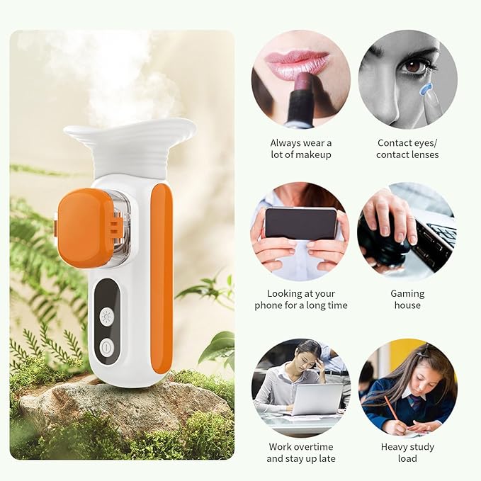 Heated Nano Eye Mist Sprayer, Portable Eye Mister with 45℃-65℃ Warm Compress Moist Heat for Relief Fatigue Dry Eyes, Eye Drops Tool, Rechargeable Electric Eye Steamer for Eyelid,Eye Skin SPA