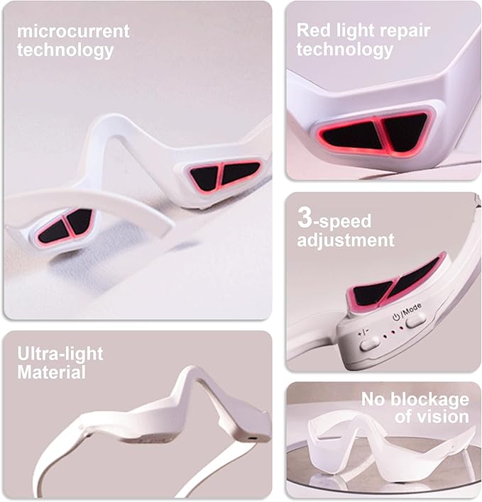 Under Eye Red Light Therapy Glasses with Dark Circle, Eye Bag and Wrinkle Elimination Massage