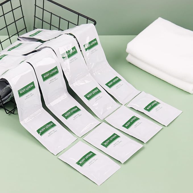 200 pack Travel Size Body Lotion Bulk Individually Wrapped - Refreshing Mini Lotion Single Use Supplies for Homeless Care Hotel Guests, White Tea Scent,0.35 fl oz/10ml