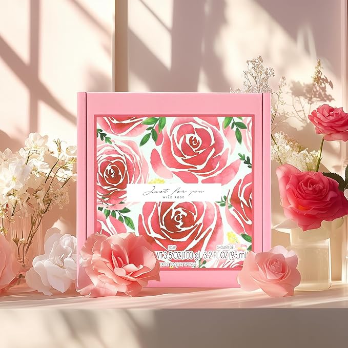 Skin Care Set Muse Lagoon Gift Baskets for Women 5 Pcs Rose Gifts for Her Includes Hand Cream Soap Sponge Shower Gel 355ml stainless steel tumbler, Christmas Gifts for Mom Sister