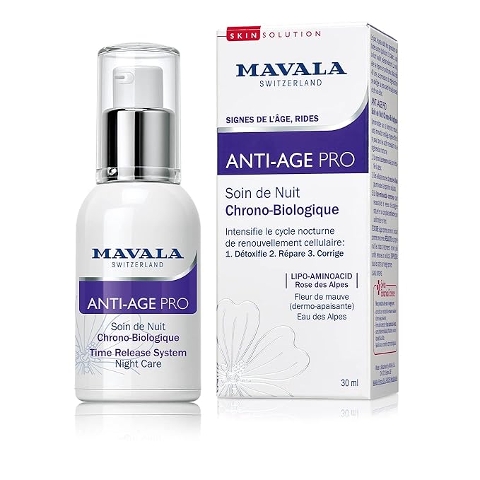 MAVALA Anti Age Pro Night Care | Anti-Aging Serum | Detox, Rejuvenate, and Correct Signs of Aging | Repair Wrinkles + Dark Spots | Vitamin C and Vitamin E | 1 oz.