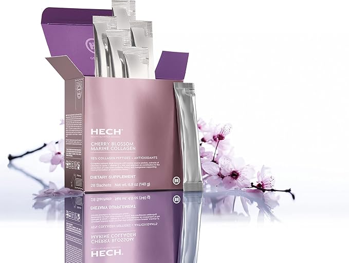 HECH Cherry Blossom Marine Collagen - Drink Sachets for Youthful Glow with 4,600 mg of Marine Collagen and an Antioxidant Matrix with Natural Plant Extracts