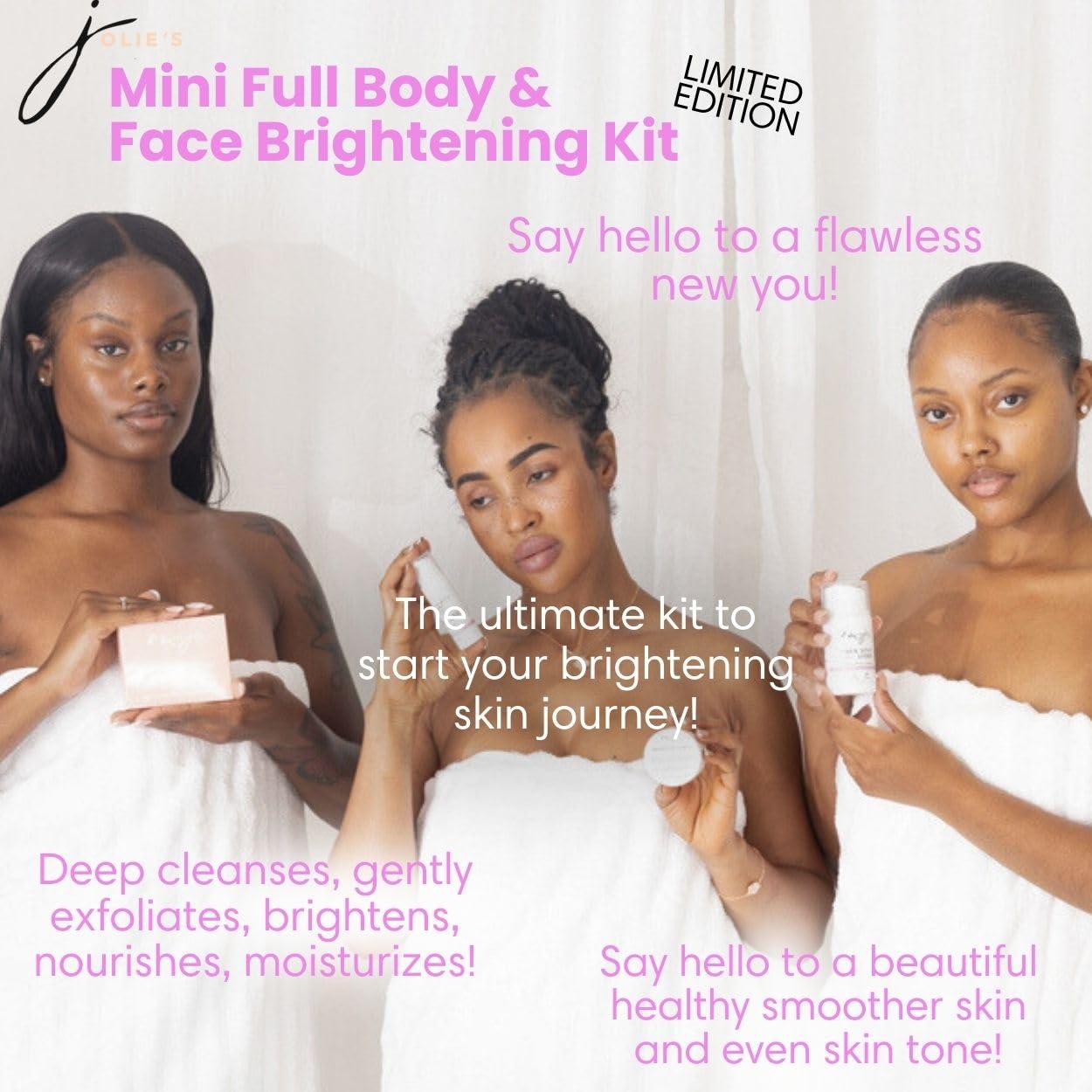 Moona Jolie LIMITED EDITION KIT Mini Full Body & Face Exfoliating Kit | Exfoliating Soap, Nourishing Cream, Hydrating Lotion & Body Scrub – Promotes Smooth, Radiant, Even-Toned Skin