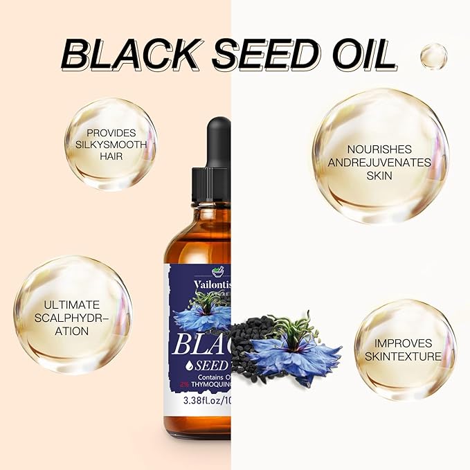 Black Seed Oil - Hair Growth Oil, Carrier Oil for Relaxing Massage and Body Oil, Black Seed Oil for All Hair Types and Skin(Black Seed Oil, 3.4 Fl Oz)