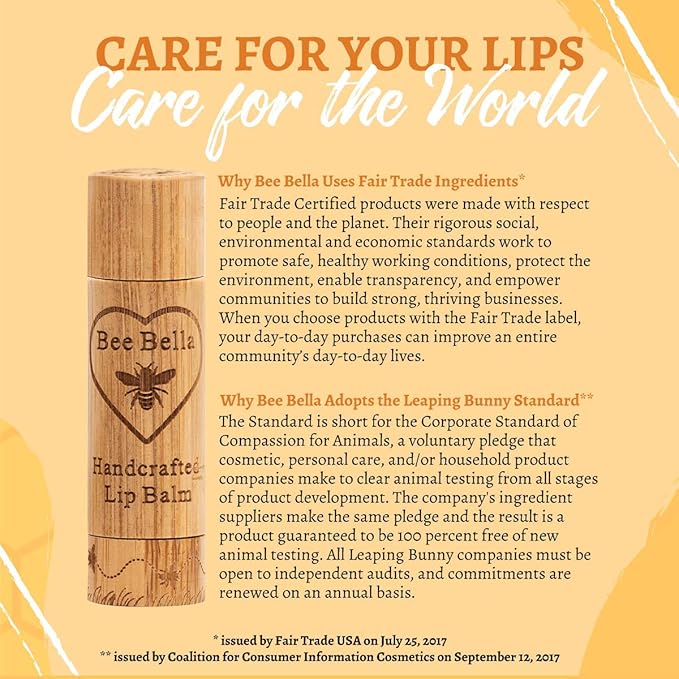 Bee Bella Lip Balm, Peppermint, 3 Pack - Hydrating Lip Care, 100% Natural, Original Organic Beeswax with Vitamin E, Handmade in USA, Easter Basket Gift