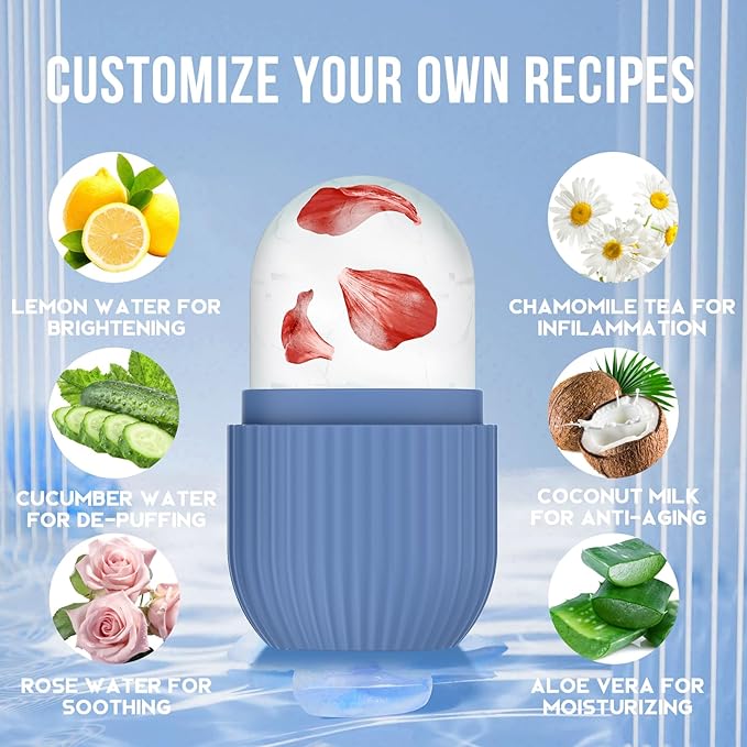 Ice Roller for Face and Eye, Silicone Ice Facial Roller Ice Holder, Face Ice Mold Skin Care, Face Icers Reusable Ice Cube Roller for Shrink Pores Anti Wrinkle Reduce Puffiness, Blue