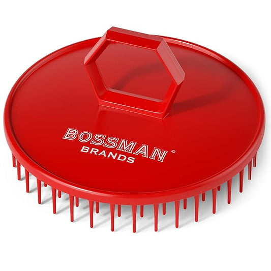 Bossman Scalp Massager & Shampoo Brush (Red) – Head Scrubber, Beard Exfoliator & Dandruff Control for Hair & Beard