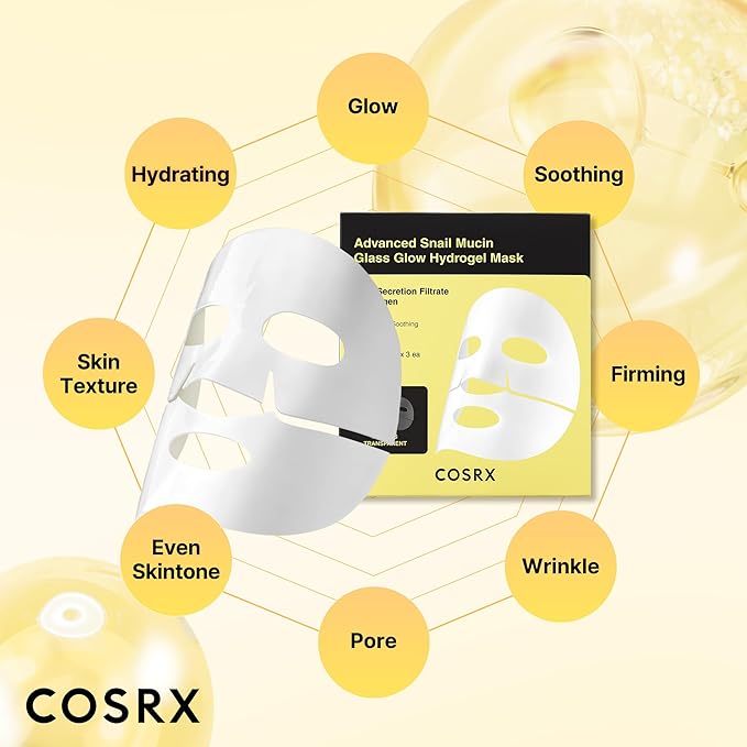 COSRX Glass Skin Starter Set + Hydrogel Mask 3EA- Snail 96% Essence Duo and Glass Glow Hydrogel Collagen Face Mask, Travel Essentials, Stocking Stuffers, Korean Skin Care
