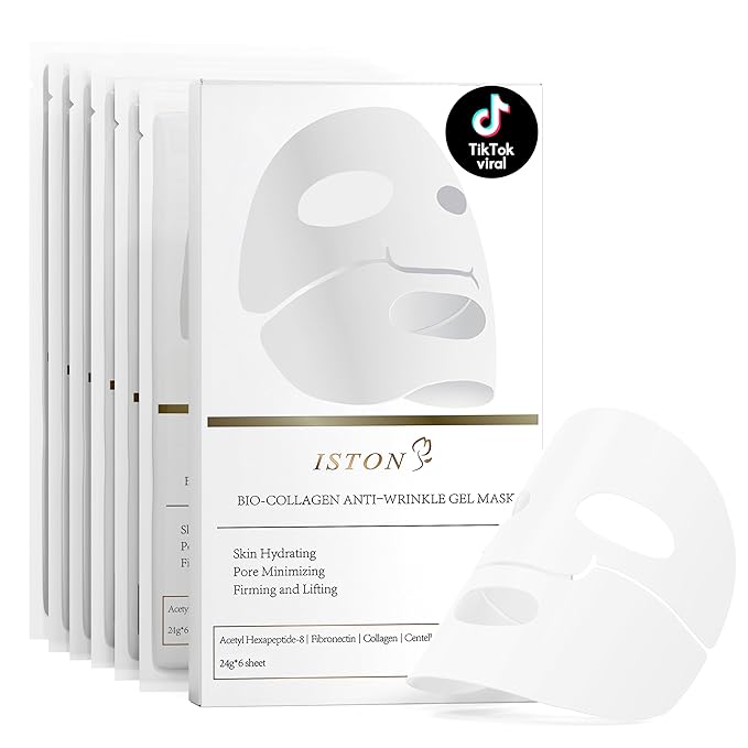 ISTON 6 Pack Bio-Collagen Real Deep Anti Wrinkle Lifting Mask,Overnight Hydrating Face Mask for All Skin Types -Pore Minimizing,Elasticity Enhancing,Firming,Moisturizing